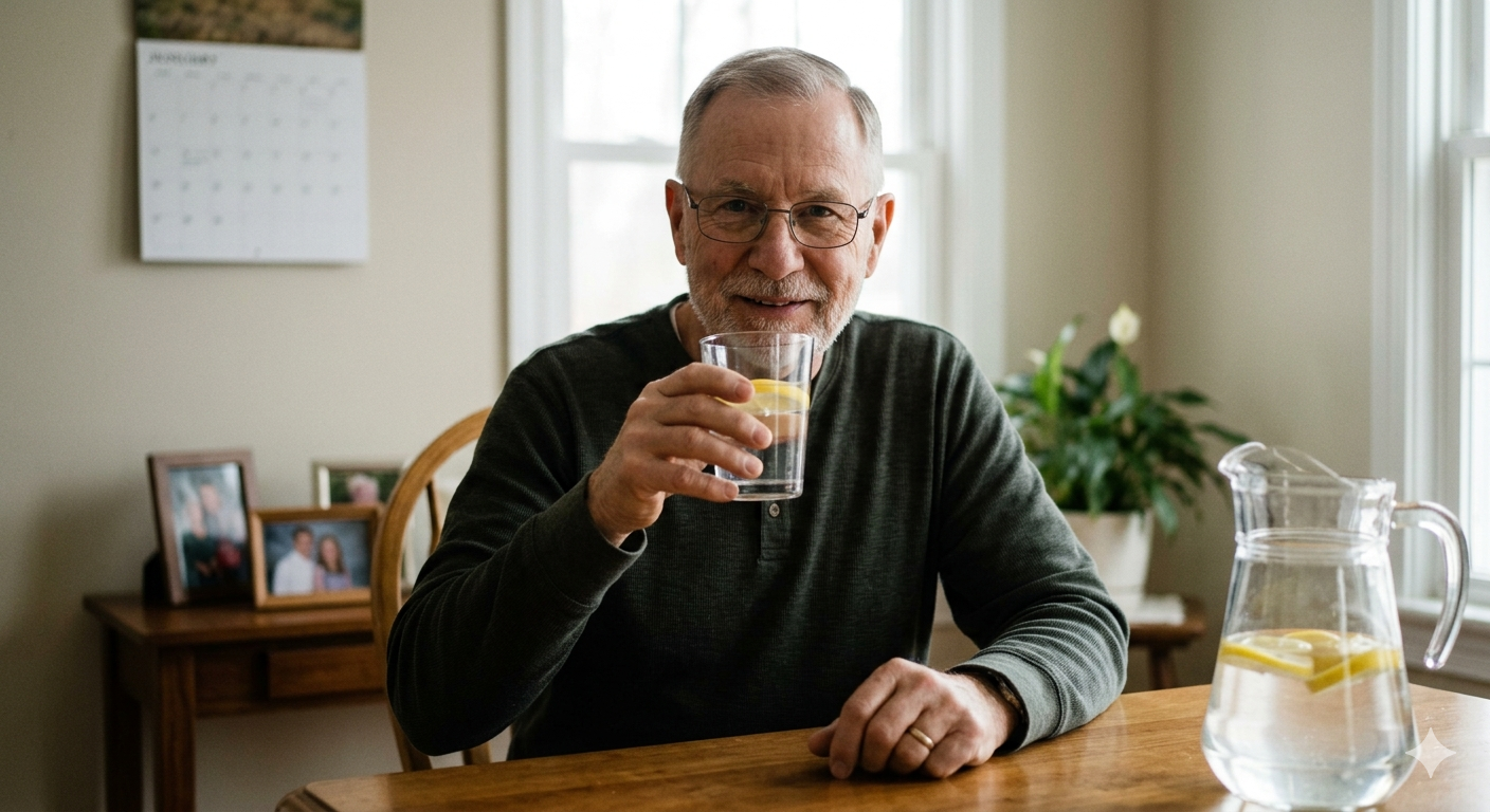 at morning man drink warm water