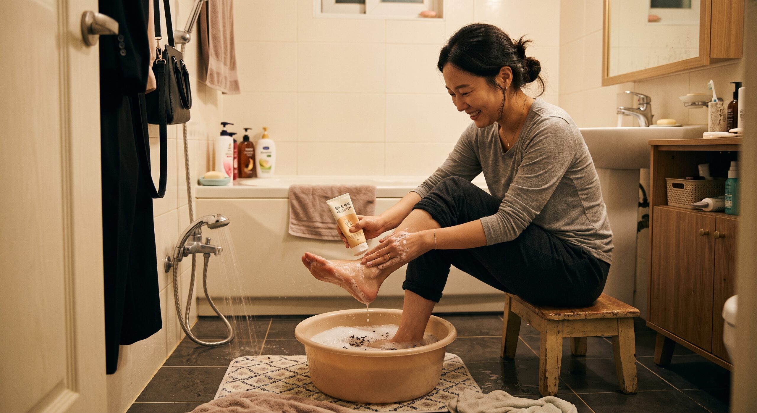 wash and massage feet after come back home