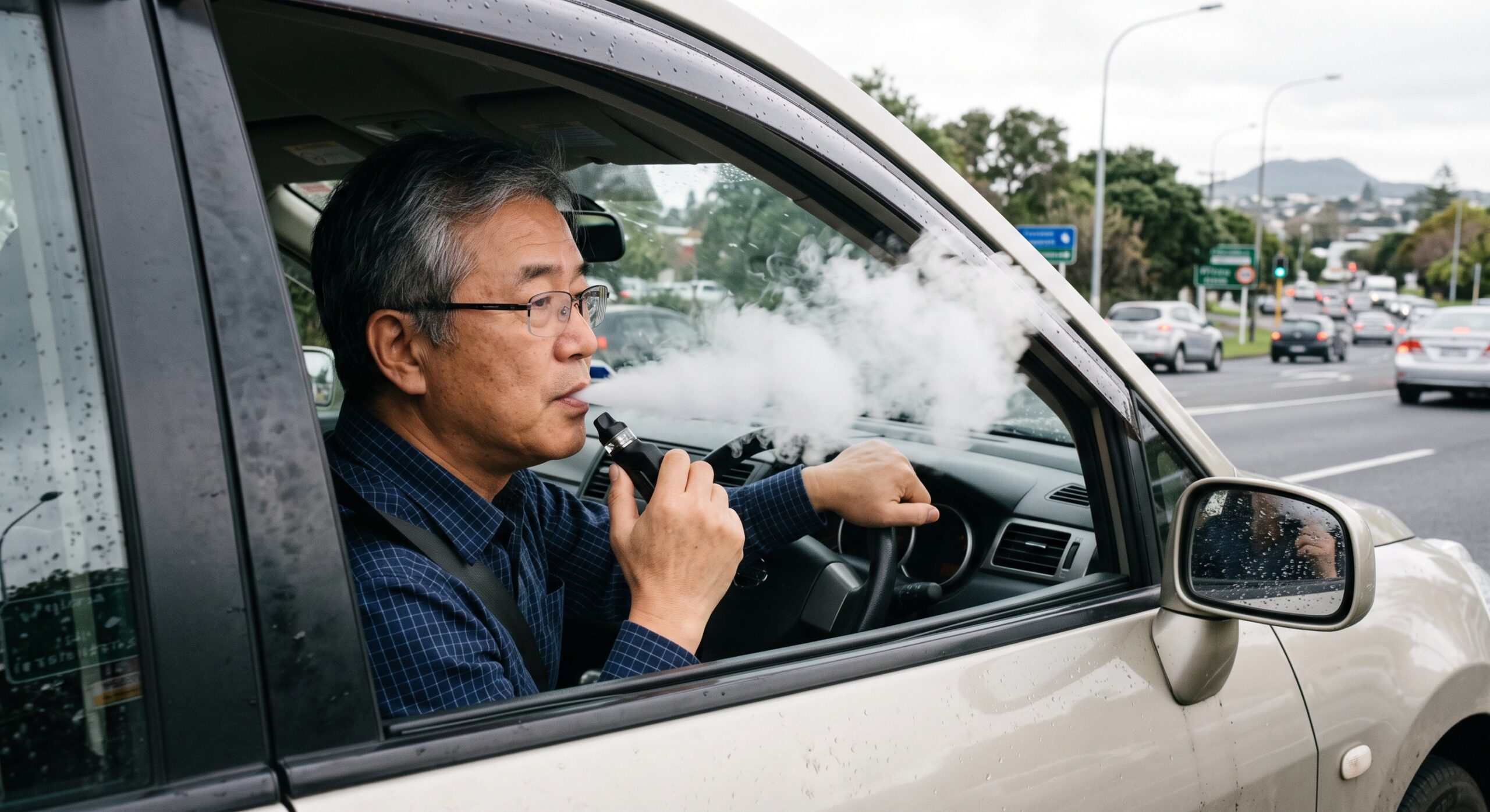 driver using vape while driving